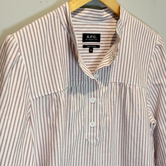 A.P.C. Striped Button Front Long Sleeve Popover Top - size 42 (US 10) - Picture 2 of 6
